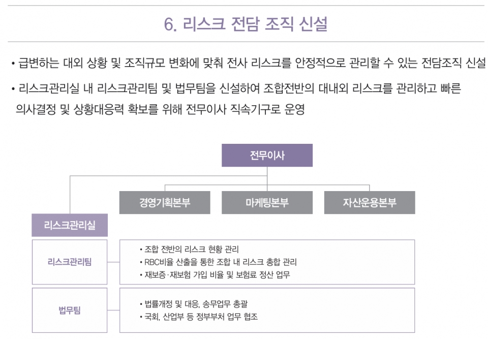 엔지니어링공제조합 정기총회 자료 일부. 엔공은 올해 4대 중점과제 중 하나로 리스크관리 강화를 선정하고, 리스크 전담 조직을 신설하는 등 적극적인 위기관리에 나설 계획이다.